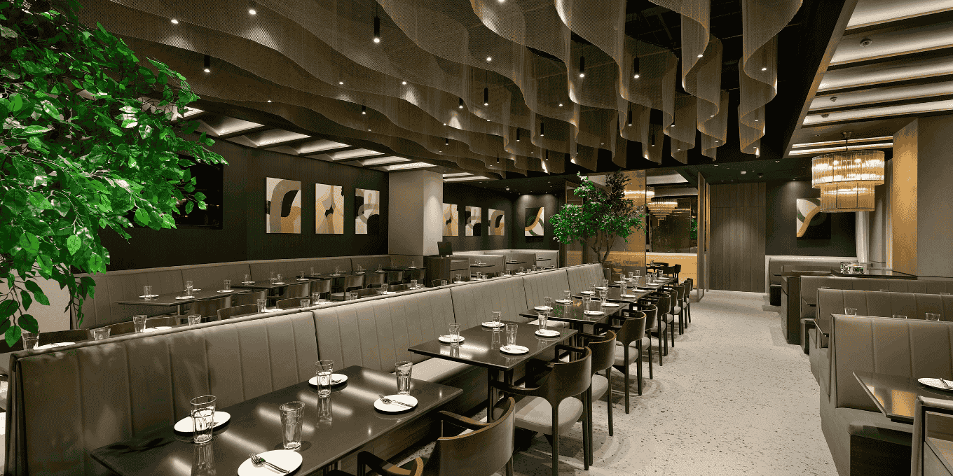 Interior of a modern Cream Centre restaurant