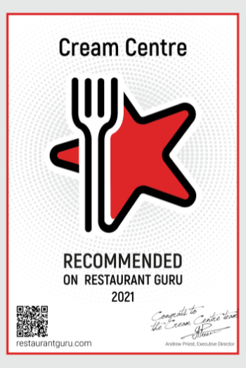 Cream Centre has been awarded a Recommendation badge by Restaurant Guru based on customer reviews